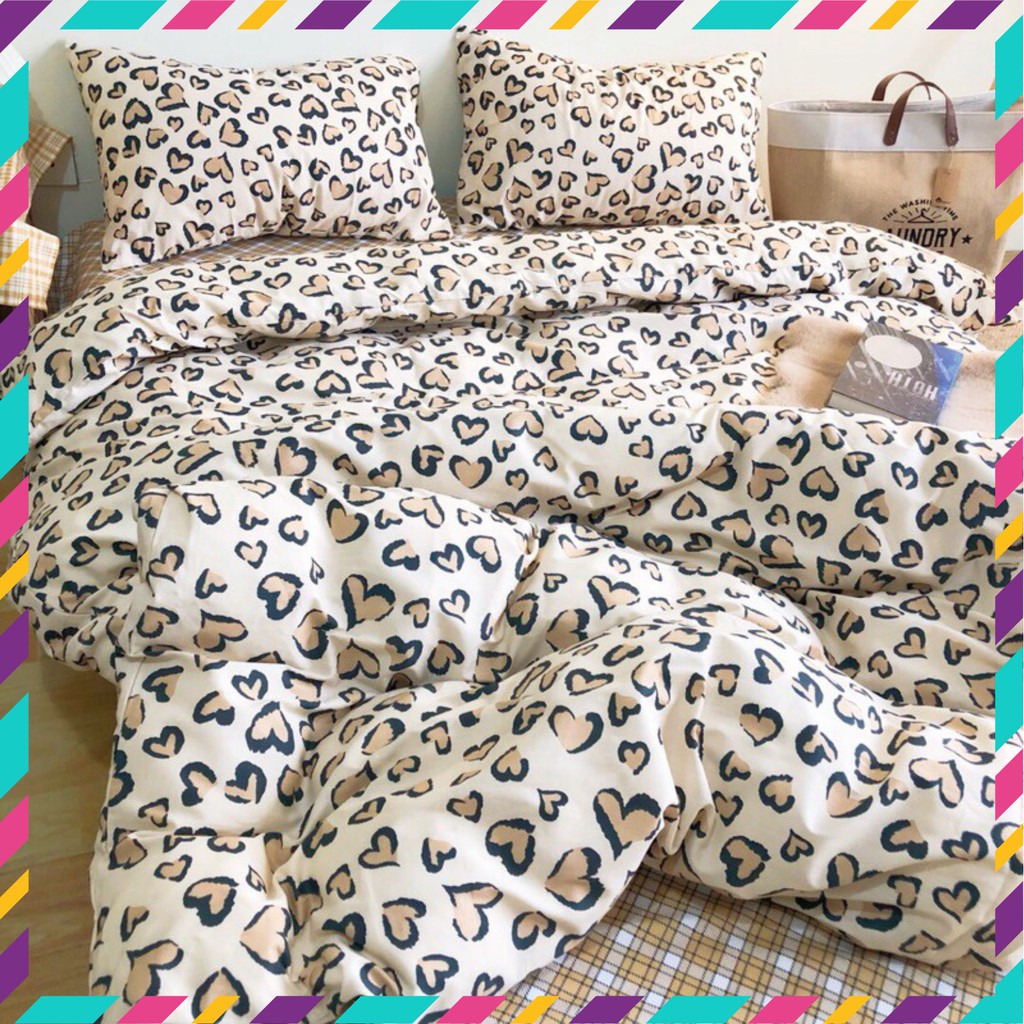 Bộ Chăn Ga Gối Cotton Living - 100% Cotton Hoạ Tiết Trái Tim