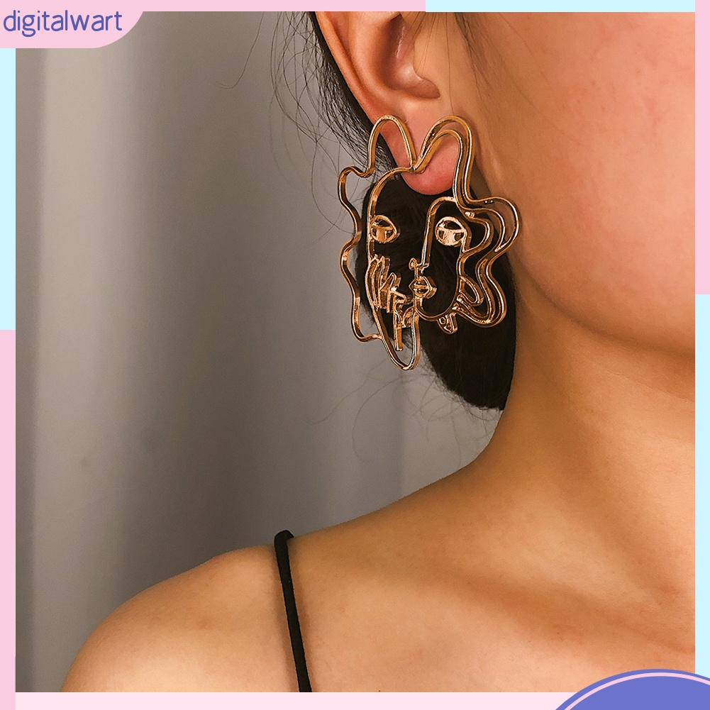 Đôi bông tai dạng rỗng hình mặt người trừu tượng thời trang cá tính cho nữ