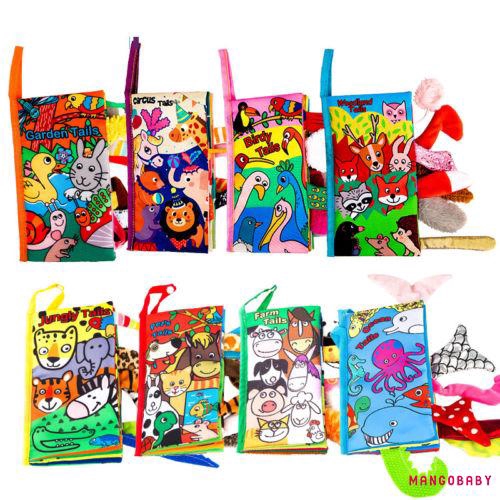 Sách tranh có các đuôi động vật 3D bằng vải mềm bằng tiếng Anh cho trẻ em