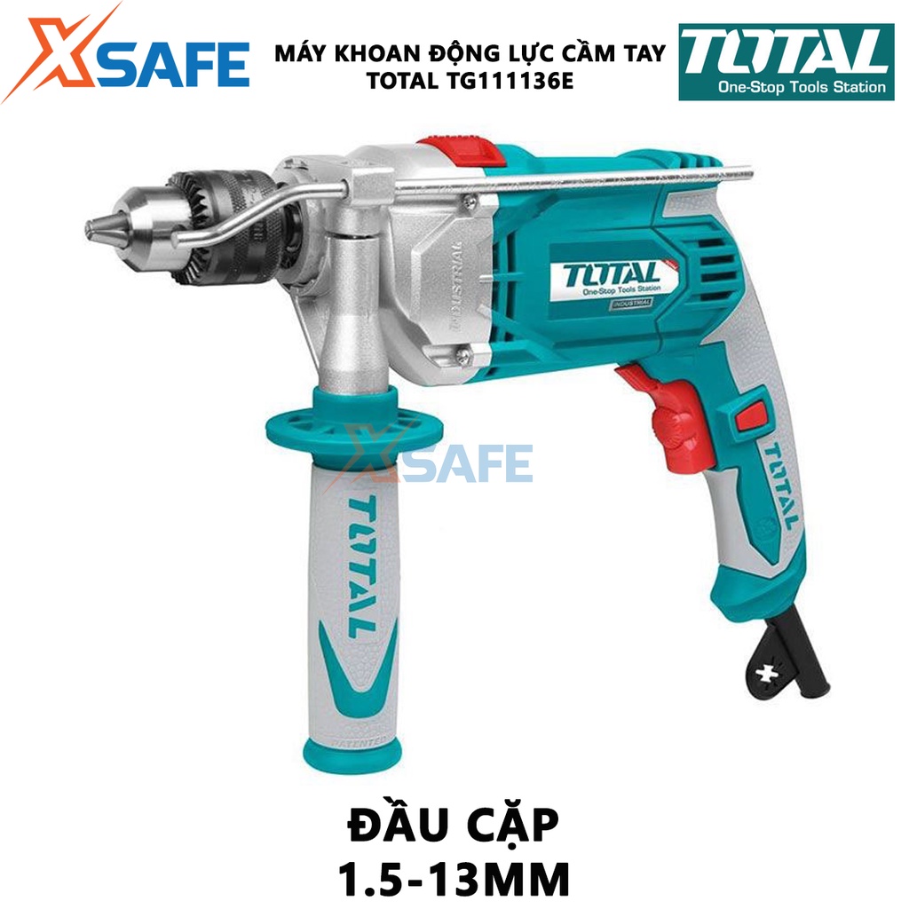 Máy khoan búa cầm tay TOTAL TG111136E công suất 1010W, tốc độ 2800rpm, khả năng khoan 13mm, có chỉnh tốc, đảo chiều