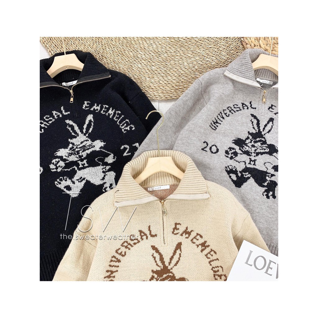 Áo len cổ polo kéo khoá hình thỏ | BigBuy360 - bigbuy360.vn