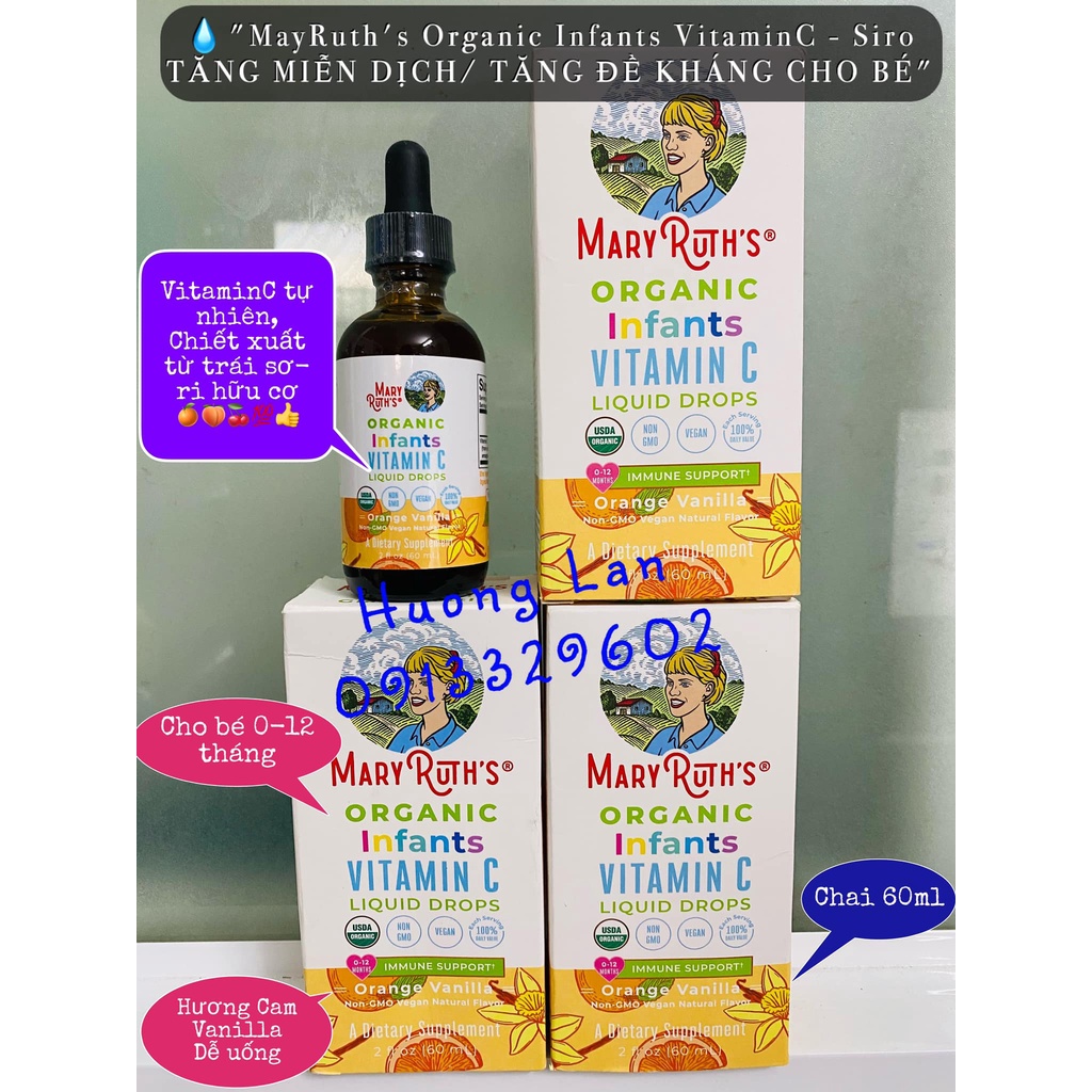 Hộp Đựng Siro Cam + Vanilla MaryRuth Organics Infants Vitamin C Liquid Drops 0-12 Months