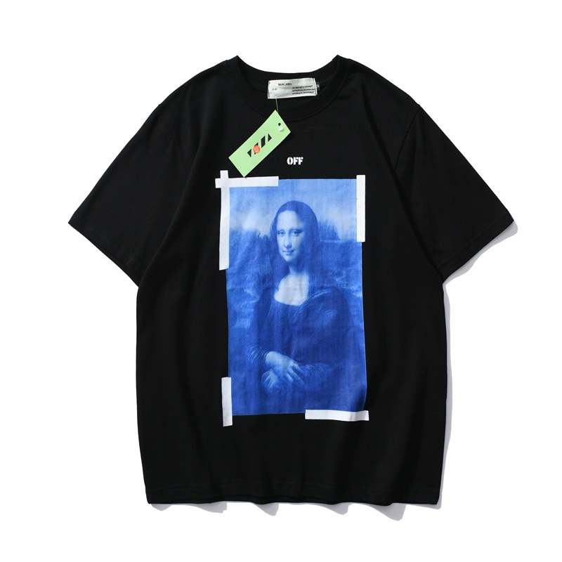 OFF-WHITE Áo Thun Cotton Ngắn Tay In Hình Mona Lisa Cá Tính Cho Nam Nữ