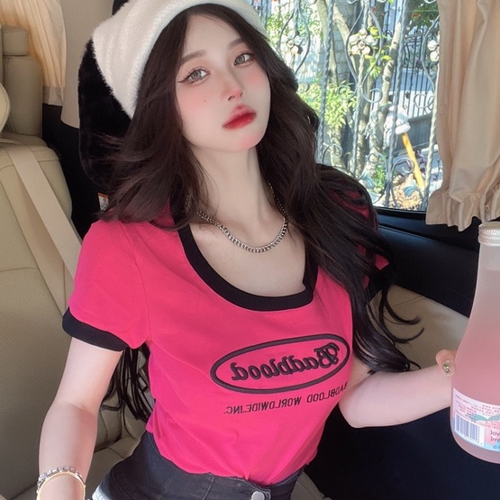 Áo thun dệt kim ZHELIHANGFEI tay ngắn in chữ thời trang cá tính cho nữ