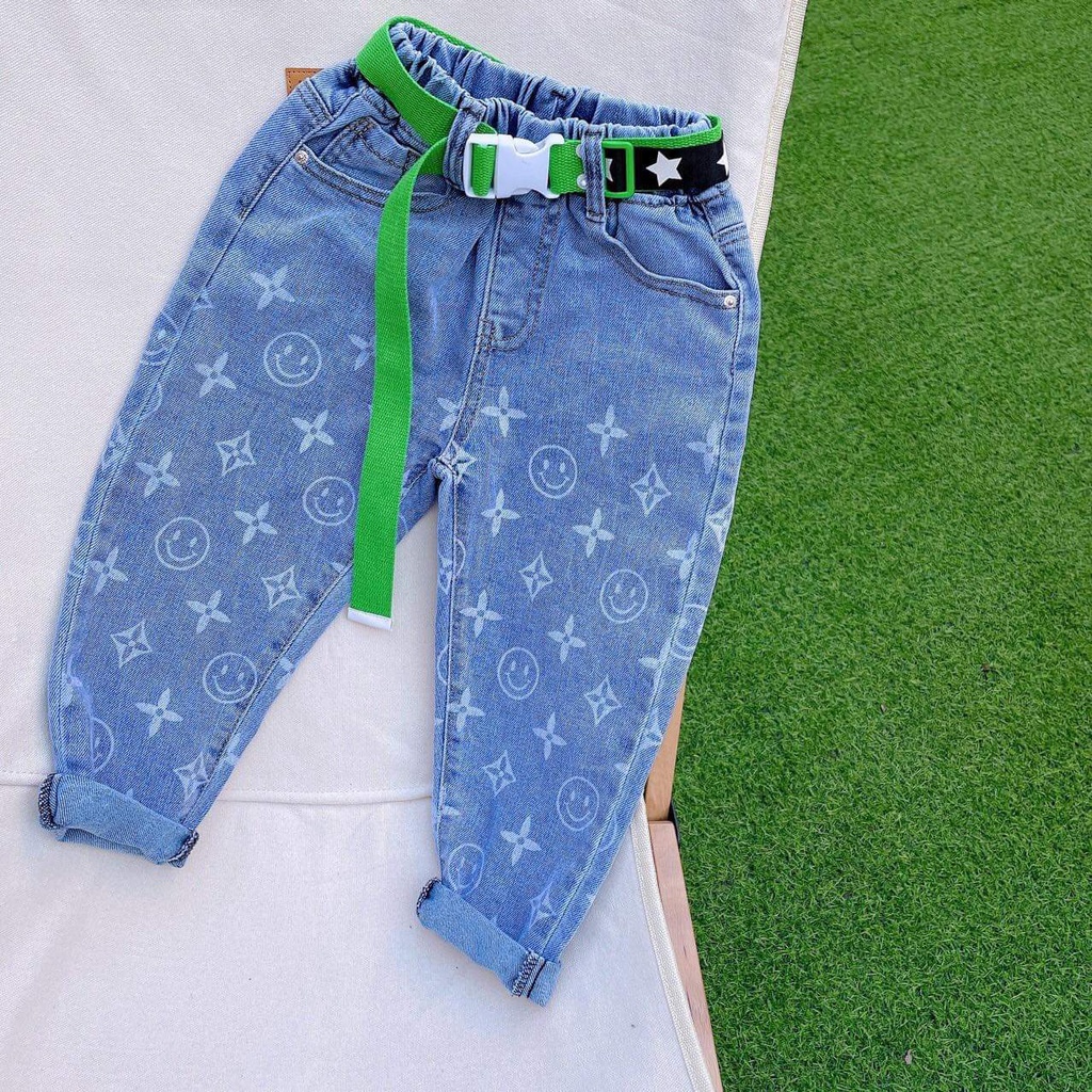 Quần jeans dài cá tính cho bé trai 12-24kg- mẫu bạc chữ