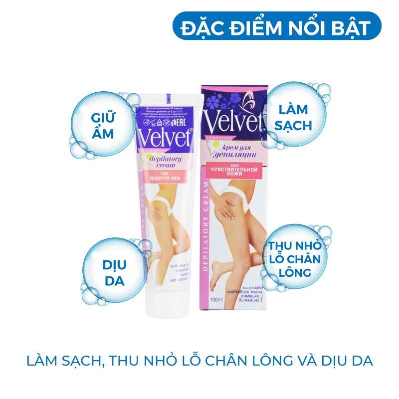 Kem Tẩy Lông VELVET Cho Da Nhạy Cảm DEPILATORY Nga 100ML