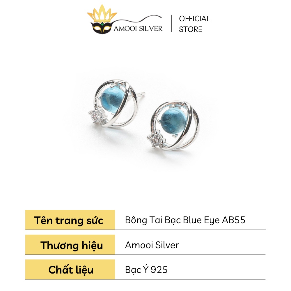 Bông Tai Bạc Cao Cấp S925 Đính Đá Xanh Ngọc Blue Eye - Amooi Silver AB55