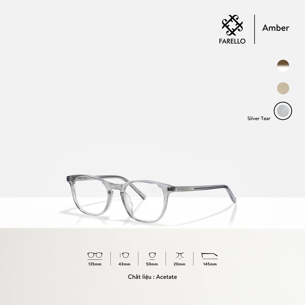 Gọng kính nam nữ cao cấp FARELLO Amber mắt tròn Acetate bền dẻo thiết kế hiện đại