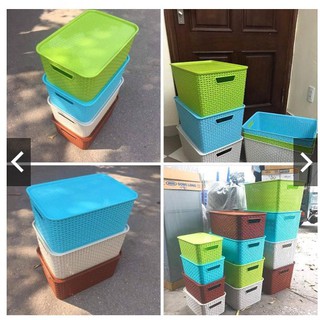 Giỏ Đựng Đồ giả mây phong cách Hàn Quốc / Song Long thùng nhựa đan đủ size nhiều mầu