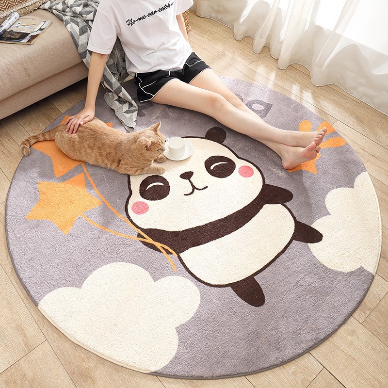 Thảm Tròn Lông Cừu Họa Tiết đáng yêu đường kính 1m có đế chống trợ trượt