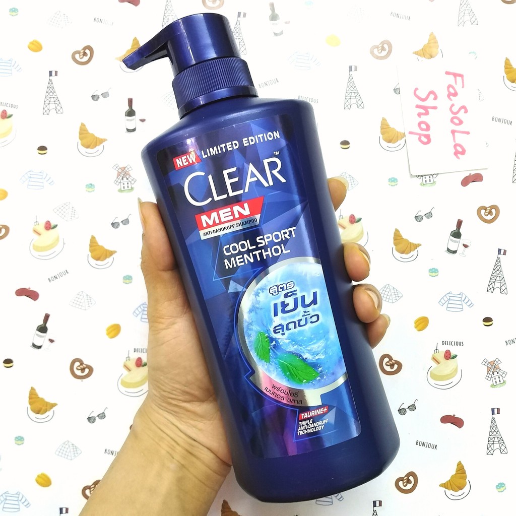 Dầu gội Thái Lan CLEAR MEN 450ml🇹🇭 Clearmen bạc hà mát lạnh Cool sport menthol than hoạt tính vỏ cam Deep cleanse