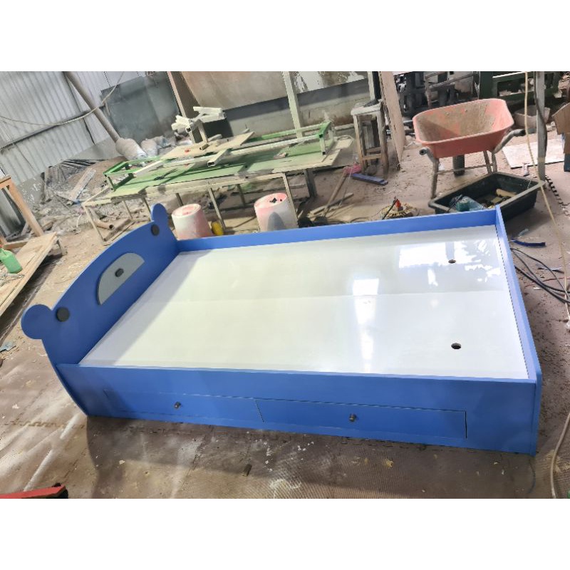 👨‍👩‍👧‍👦 Ảnh thật 👨‍👩‍👧‍👦 giường gấu cho bé - giường gấu 1m2x2m, 2 học kéo Trắng, Hồng, Xanh Kích #xuongnoithat.hcm