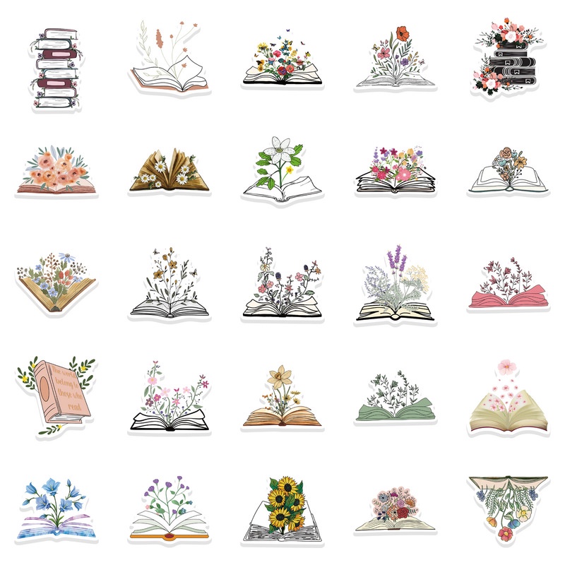Set 50 Sticker Dán Trang Trí Điện Thoại / Sổ Tay Diy Hình Hoa / Bình Nước Tháo Rời