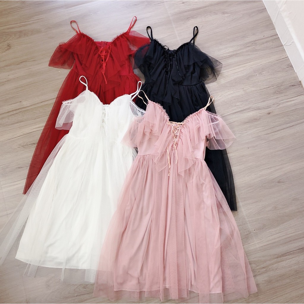 [ Siêu phẩm ] VÁY LƯỚI BẸT VAI CÔNG CHÚA XINH ĐẸP