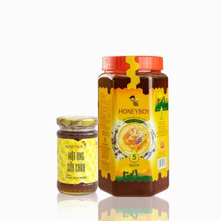 [HOT COMBO] Mật ong thiên nhiên 5 sạch Honeyboy 1kg và Mật ong sữa chúa Honeyboy 100ml