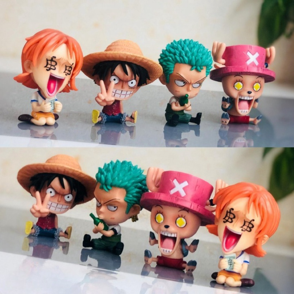 Mô hình ONE PIECE chibi các nhân vật Luffy Zoro Sanji Ace Sabo Nami Robin Usopp Jinbei Mắt Diều Hâu Doflamingo cao 9cm