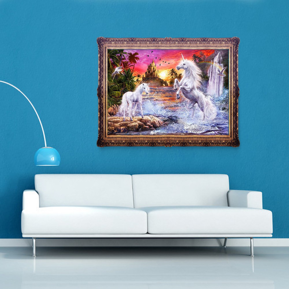 Bộ tranh tự đính đá 5D họa tiết 2 con ngựa trắng trang trí nội thất | BigBuy360 - bigbuy360.vn