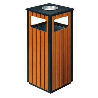 Thùng Rác Inox Ngoài Trời Bọc Gỗ Hình Vuông, L-040/thùng rác công cộng cao cấp