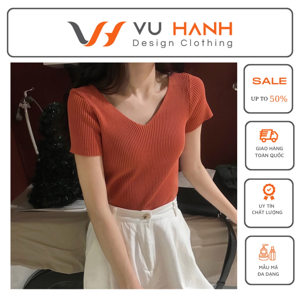 H24 áo len tăm cổ tim, áo nữ freesize 38-65kg | Shop Vũ Hạnh