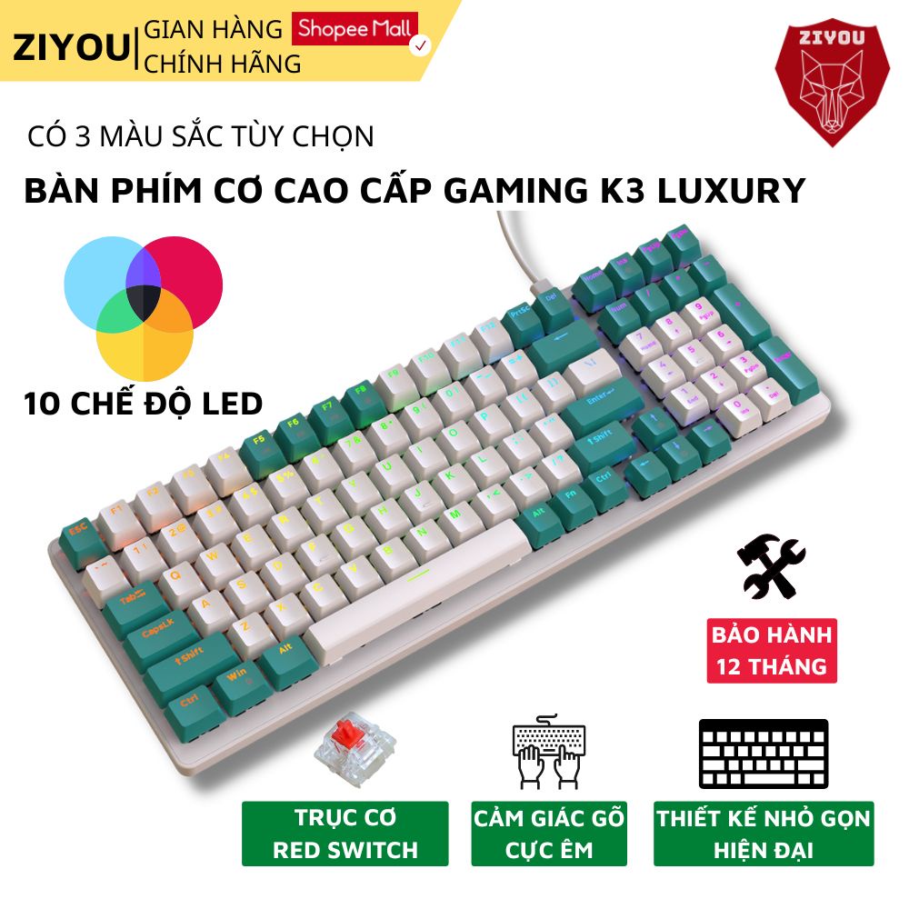 Bàn Phím Cơ Gaming Red Switch Ziyou K3 MAX Led Đổi Màu Nhiều Chế Độ, Dành Cho Máy Tính Laptop PC