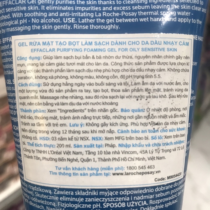 Gel Rửa Mặt Kiểm Soát Dầu LA ROCHE-POSAY EFFACLAR 200ml