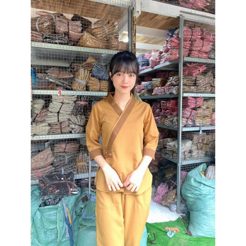 #đồ lam đi chùa #đồ phật tử#đồ đi chùa phối 3 nút