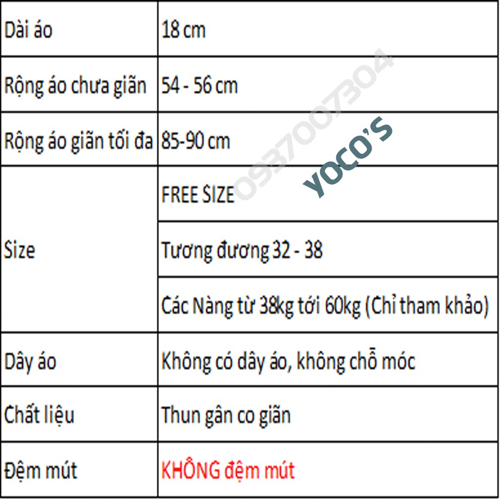 Áo ống không dây YOCO'S, Bra quây ngực chất thun mềm mát BRA011Smartlife365