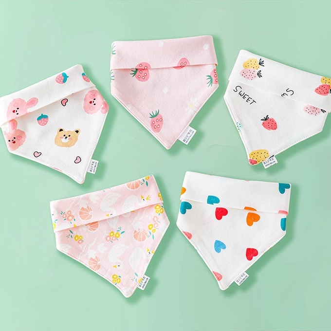 [Ảnh thật] Yếm tam giác hoạ tiết xinh xắn 100% cotton chống thấm cho bé (Mẫu động vật)