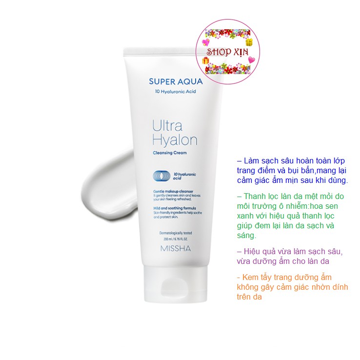 KEM TẨY TRANG MISSHA SUPER AQUA ULTRA HYALRON CLEANSING CREAM 200ml