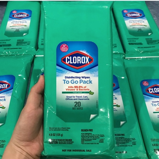 [GÓI LẺ] Khăn Giấy Ướt Clorox Diệt 99,9% Vi Khuẩn Gói 20 Miếng - USA