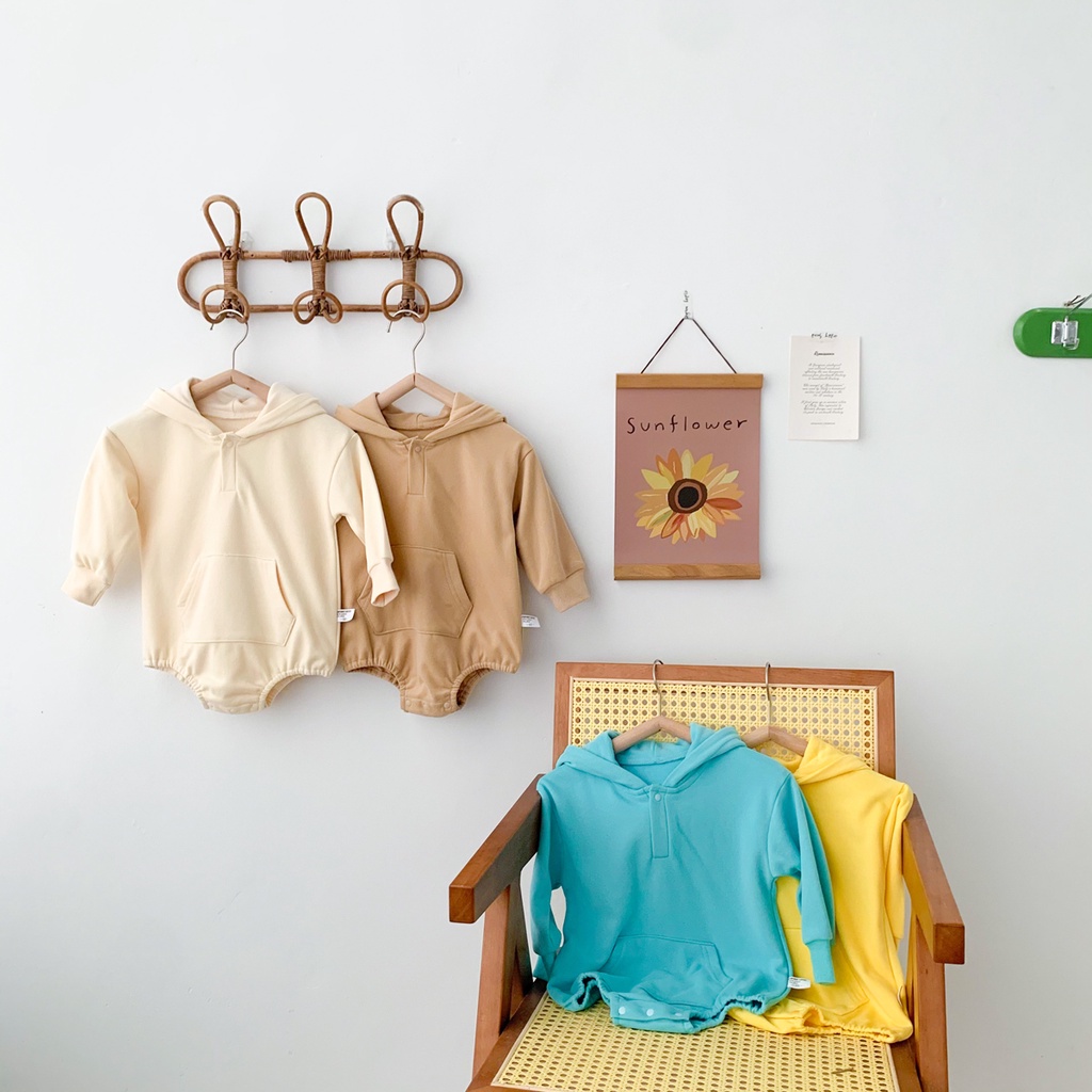 Áo liền quần phối mũ trùm tai gấu đáng yêu phong cách mùa thu cho bé 0-24 tháng