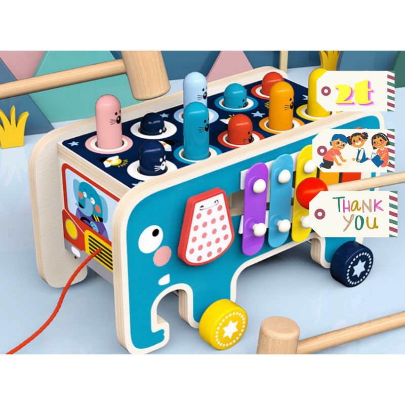 Bộ đồ chơi đập chuột cho bé hình con voi, 4 in 1 chất liệu gỗ an toàn - Soleil Home