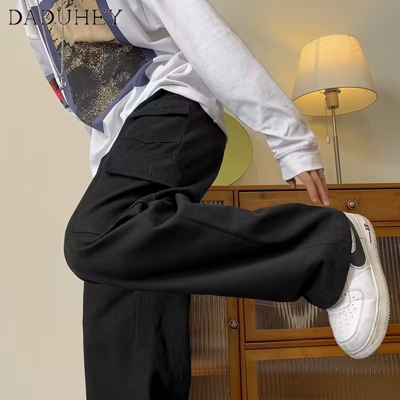 DaDuHey Autumn American Retro Multi-Pocket Elastic Waist Overalls Men's and Women's Oversize Loose Straight Casual Pants