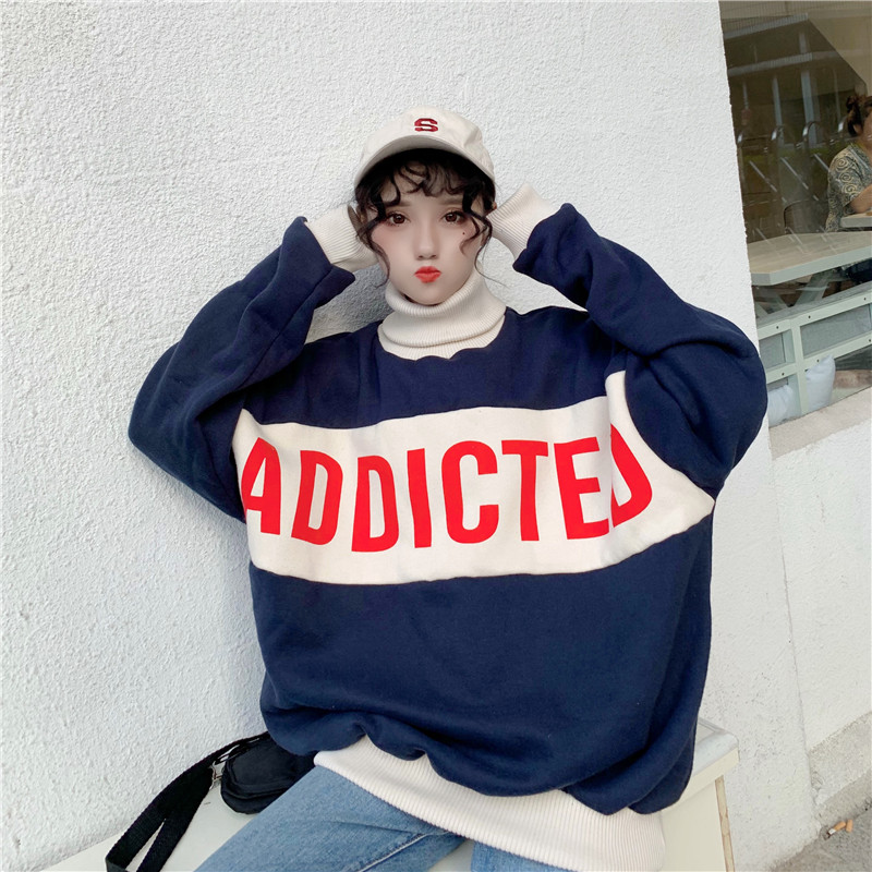 Áo Sweater Dáng Rộng Cổ Lọ Phối Màu Xinh Xắn Dành Cho Nữ