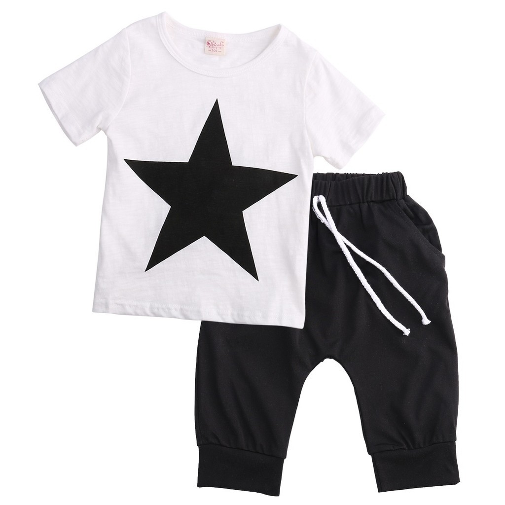 HGL♪kids clothing suit 2016 summer fashion kids baby boys star printing short sleeve tops harem pants clothes 2-7T