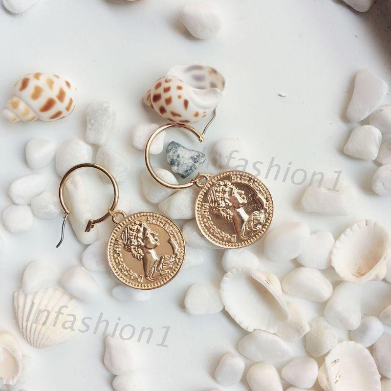 Hoa Tai Dáng Dài Hình Đồng Xu Phong Cách Vintage