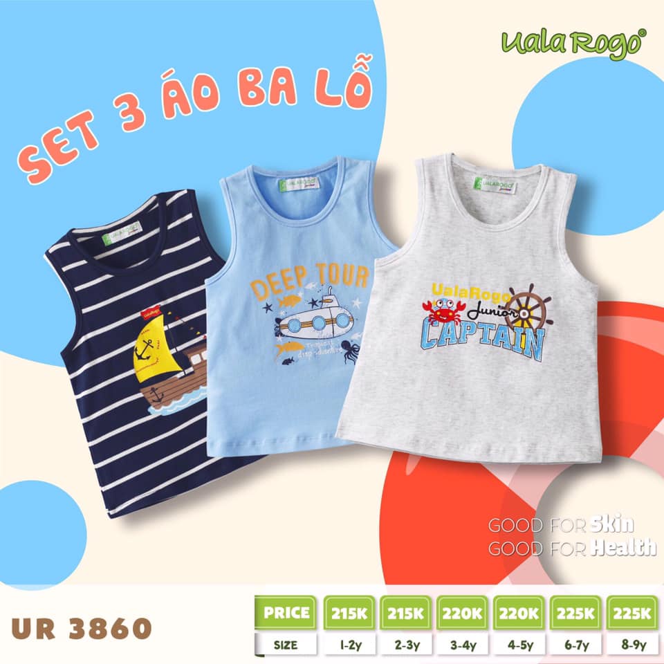 [Mã SKAMCLU8 giảm 10% cho đơn từ 100K] Set 3 áo Ba Lỗ Uala UR3860