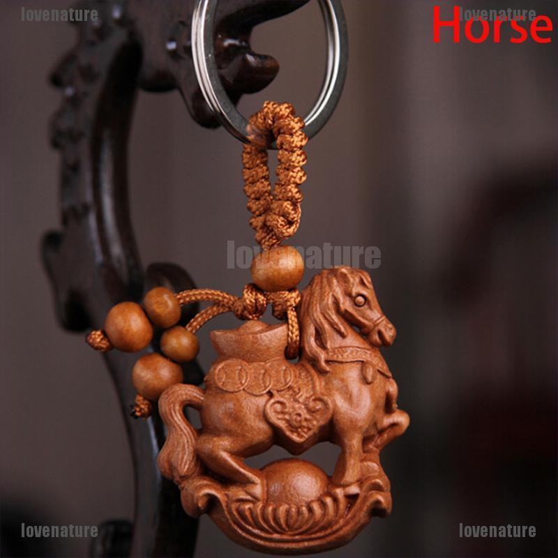 Móc khóa bằng gỗ tự nhiên tạo hình 12 con giáp handmade