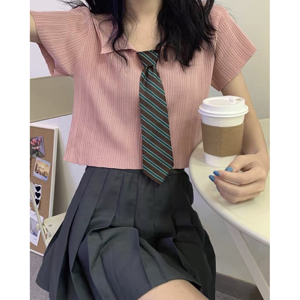 Áo croptop len caravat học sinh Ulzzang style Hàng Quảng Châu