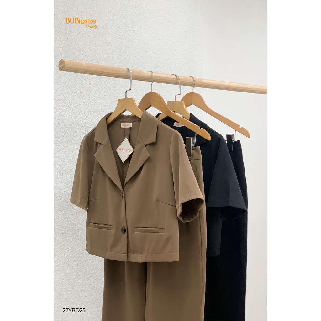 Set áo cổ bẻ dáng ngắn + Quần ống rộng BIGSIZE (55kg đến 95kg) - 22YBD25 - [BU Bigsize Young]