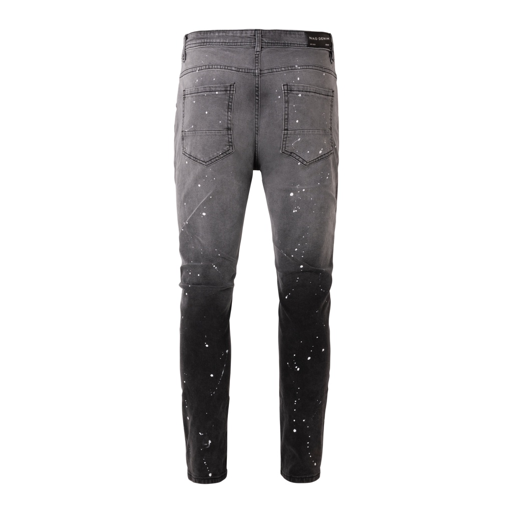 Quần jean nam cao cấp streetwear màu đen wash vẫy sơn rách bui bậm form slimfit chất jean co giãn, thoải mái.