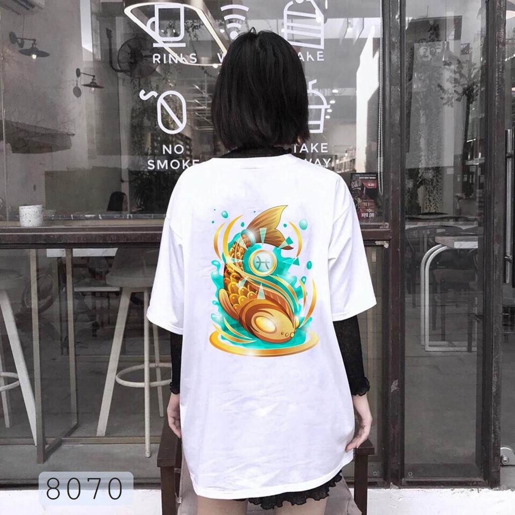 ÁO THUN AOMI UNISEX SONG NGƯ MẬT NGỮ 12 CHÒM SAO PISCES 12 CUNG HOÀNG ĐẠO TAY NGẮN TAY LỠ FREE SIZE