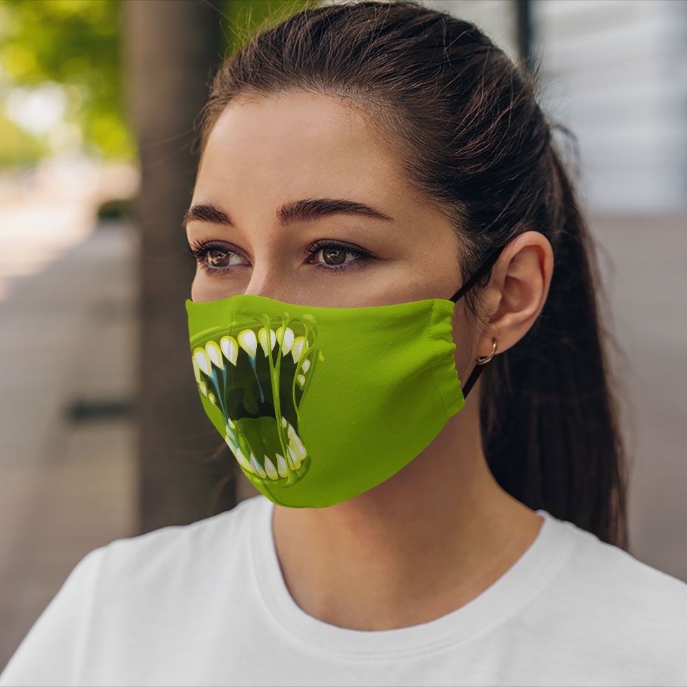 Khẩu trang vải cotton 2 lớp Monster_2756 CARTWELL chất liệu poly cotton 100% chống bụi in họa tiết 3d unisex