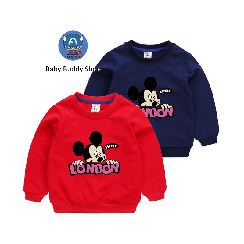 Áo thun tay dài in hình chuột Mickey 10 màu lựa chọn dành cho bé