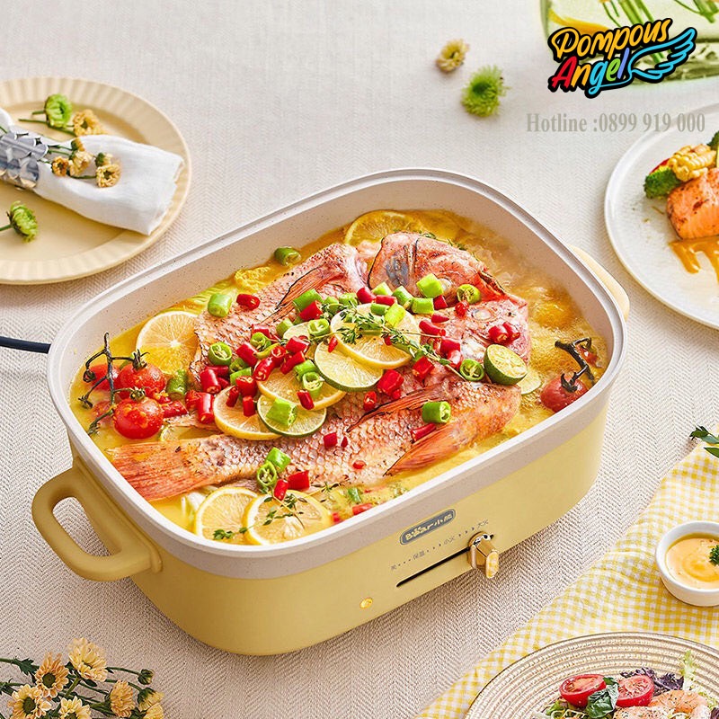 Nồi lẩu nướng điện tráng men chống dính BEAR DHG-C50T1 dung tích 5L , 1500W màu vàng , bảo hành 12 tháng