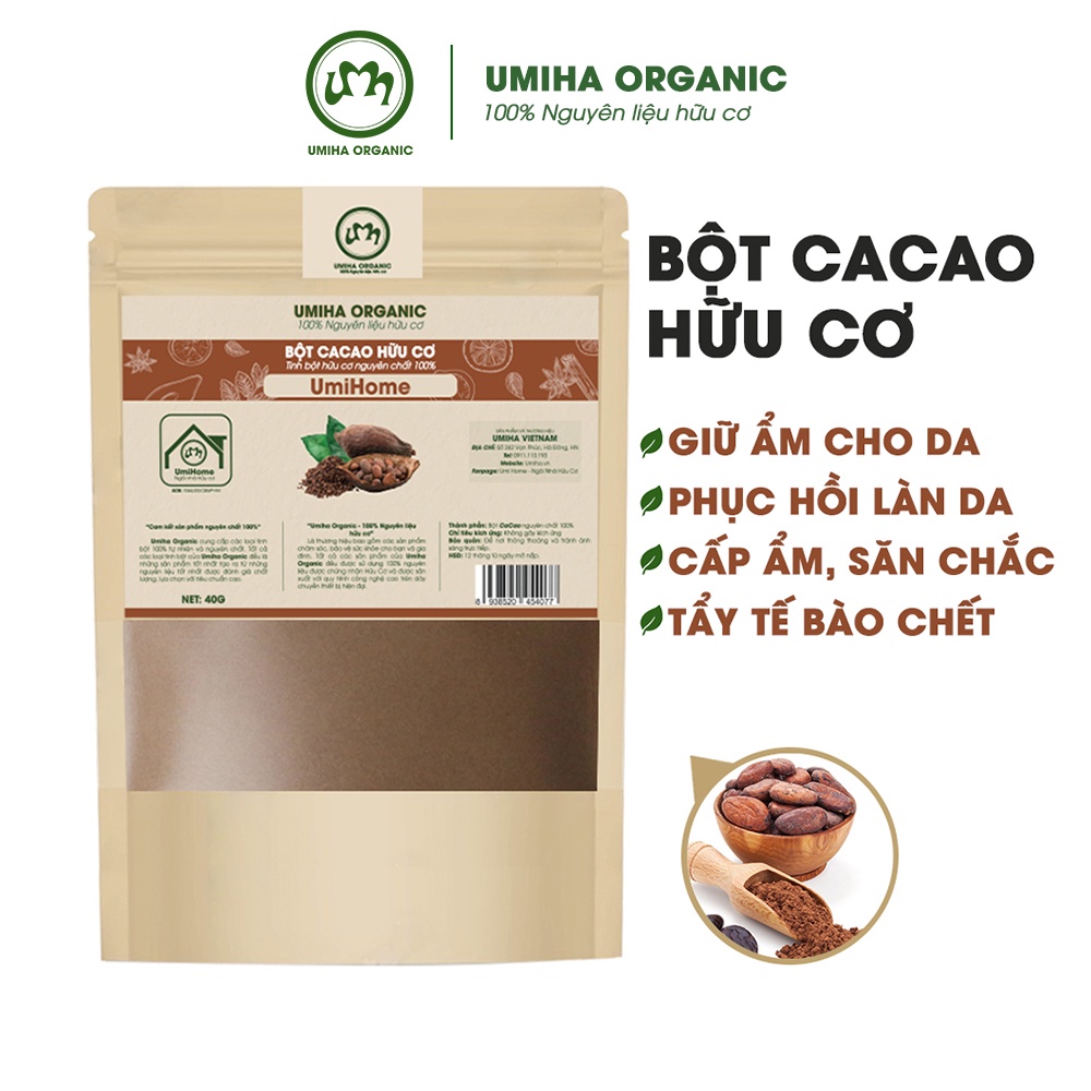 Bột Cacao hữu cơ UMIHOME nguyên chất 40G - Mặt nạ dưỡng da giúp da trắng, tẩy da tế bào chết và ngừa thâm mụn