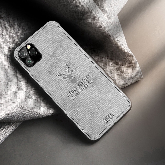 Ốp điện thoại silicone bọc vải họa tiết hình con nai thích hợp cho iphone 11 pro max