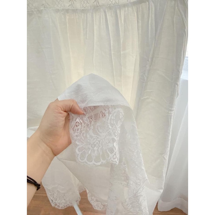 Váy 2 dây trắng babydoll phối ren tiểu thư đầm 2 dây dáng dài xòe 2 lớp dày dặn vintage