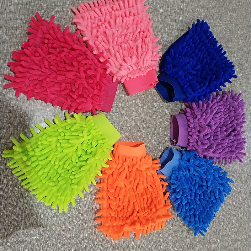 Găng tay rửa xe sợi nhỏ không xước Chenille Cao cấp Đơn / Đôi Xanh lam / Xanh lá cây / Cam, 7.87 &quot;x 5.9&quot;