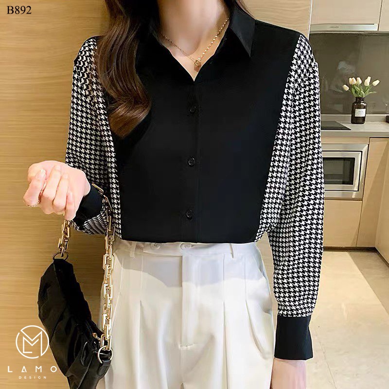 Áo Sơ Mi nữ đen phối hoạ tiết LAMO-B892